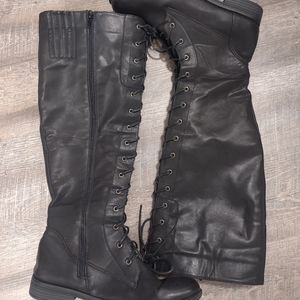 Shoedazzle JELISSA black leather lace up boots size 10 US